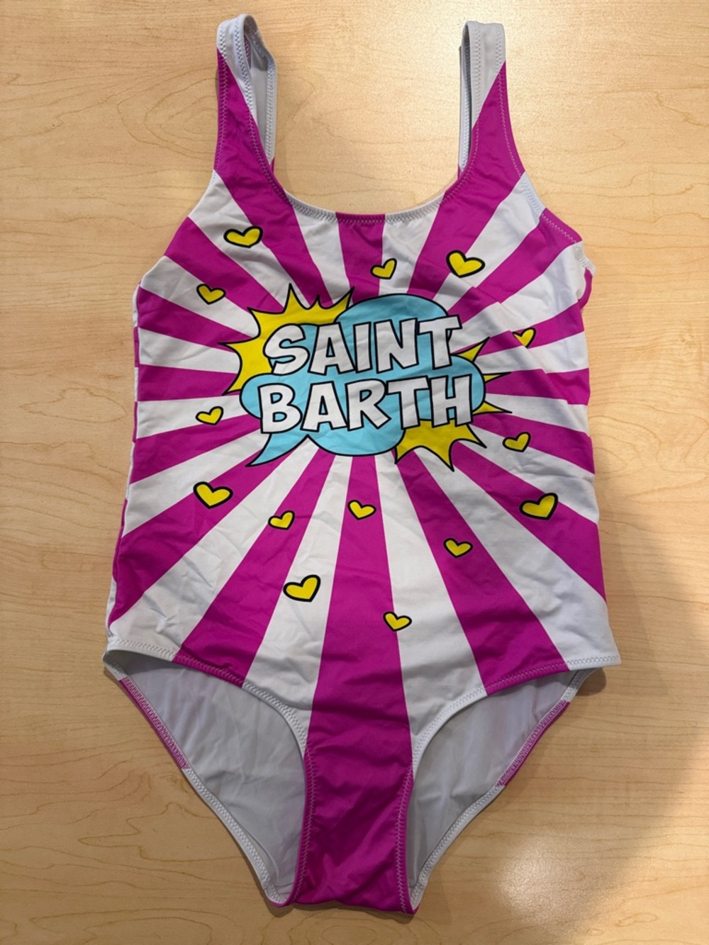 MC2 Saint Barth Girls/Teen Hot Pink Hearts Callout One-Piece Swimsuit Size 14